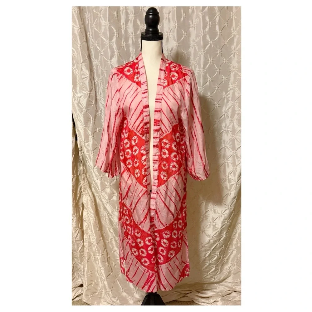 Bl-nk Anthropologie Lia Shibori Pink & Red Tie Dye Kimono Cardigan - Picture 5 of 13
